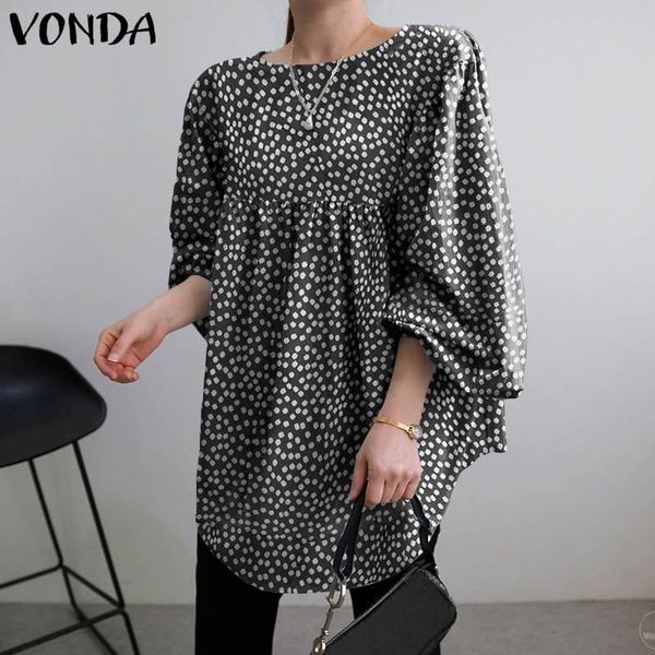 

women's blouses & shirts loose blouse women long lantern sleeve 2021 vonda ladies bohemian printed polka dot blusas s-, White