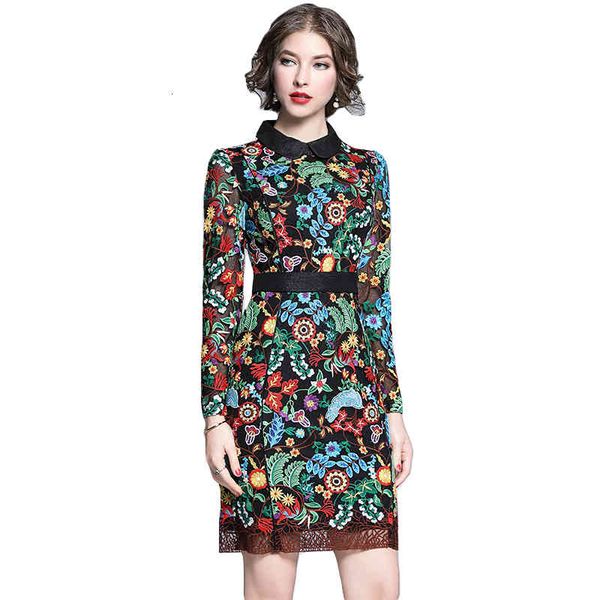 

elegant floral embroidery woman's thin fashion pencils vintage mini dress for woman autumn dresses 13e5, Black;gray