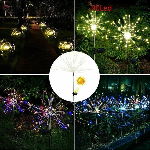 

lawn lamps 1pcs solar powered outdoor grass globe dandelion fireworks lamp 90 led for garden landscape holiday light#a
