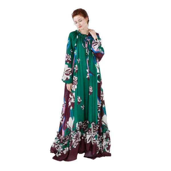 

casual dresses luxury designer inspired dress custom plus size loose maxi flower print ruffles cake floor-length long for women 202, Black;gray