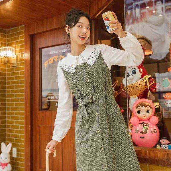 

dress winter sleeveless mid size retro plaid waistband thin british style women's dress unii, Black;gray