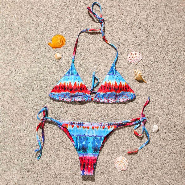 

2021 new diamond printed bikini women swimwear female swimsuit two-pieces bikini set halter bather bathing suit swim lady k2540
