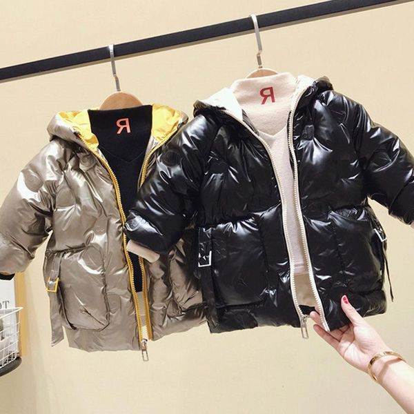 

down coat boys' glossy waterproof outerwear children cotton jacket fashion hood 2021 korean autumn winter warm zipper solid color, Blue;gray