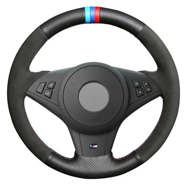 

steering wheel covers black genuine leather suded car cover for e60 e61 530d 545i 550i e63 e64 630i 645ci 650i 2003-2010