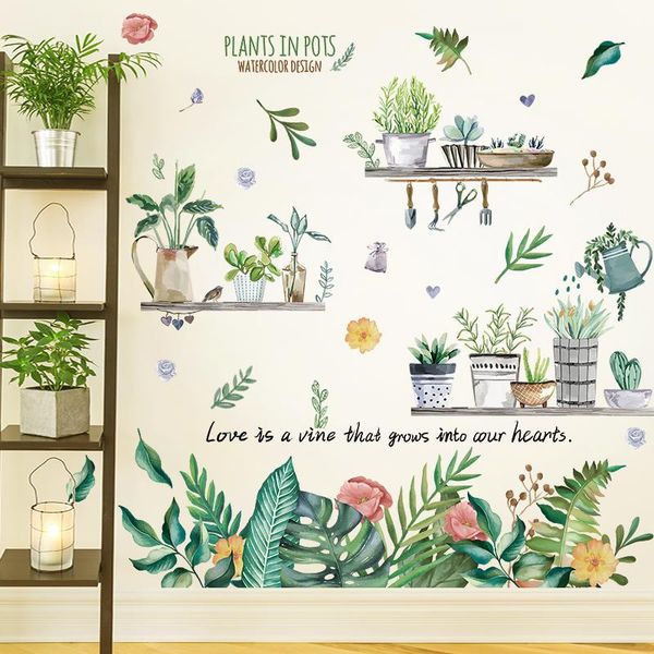 

potted plant wall sticker pvc material diy green leaves decals for living room bedroom kitchen home decoration accessories stickers