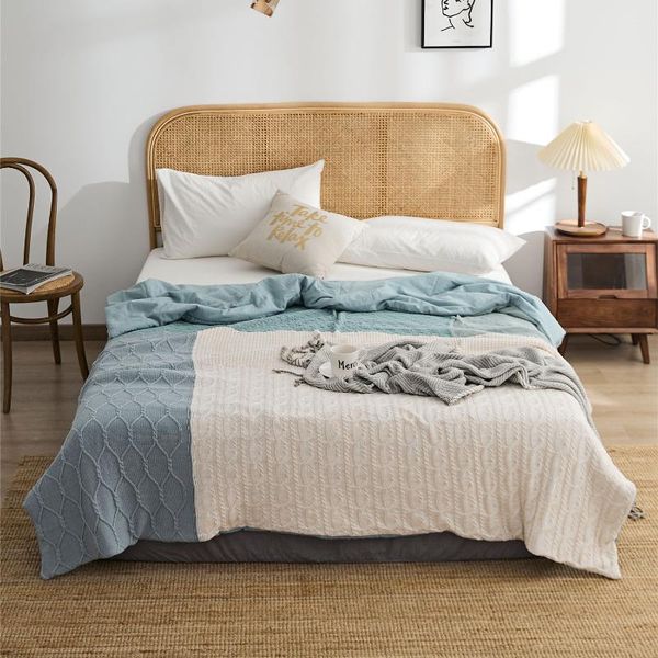 

four color patchwork quilt cotton knitted cozy soft home decorative bedding set spring blanket comforter comforters & sets