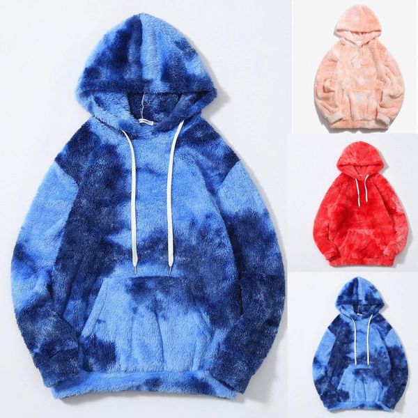 

women's hoodies & sweatshirts woman tie-dye plush hooded pocket long sleeve sweatshirt autumn winter plus velvet thick drawstring lady, Black