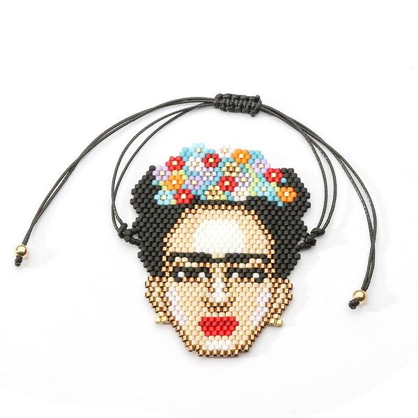 

simple and stylish cartoon character bracelet with rice beads link, chain, Black