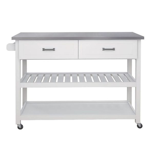 

hooks & rails stainless steel table white kicthen cart with two drawers