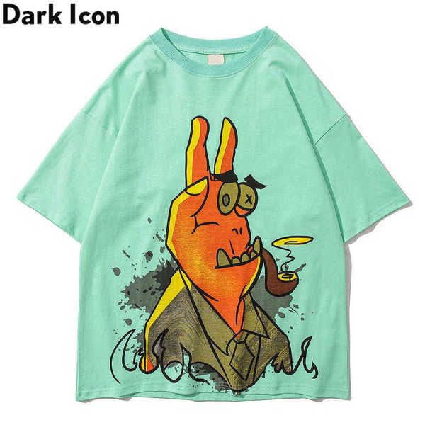 

funny cartoon printed men women t-shirt short sleeve summer oversized men's tshirts cotton tee shirts 3colors 210603, White;black