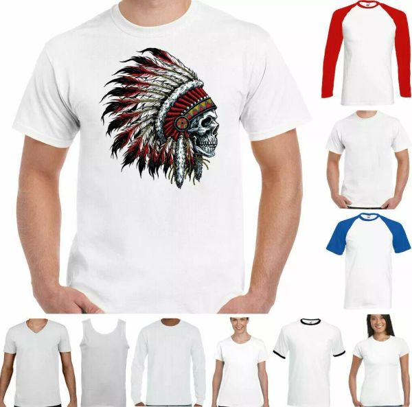 

indian skull t-shirt tattoo biker moto festival rock retro bike, White;black