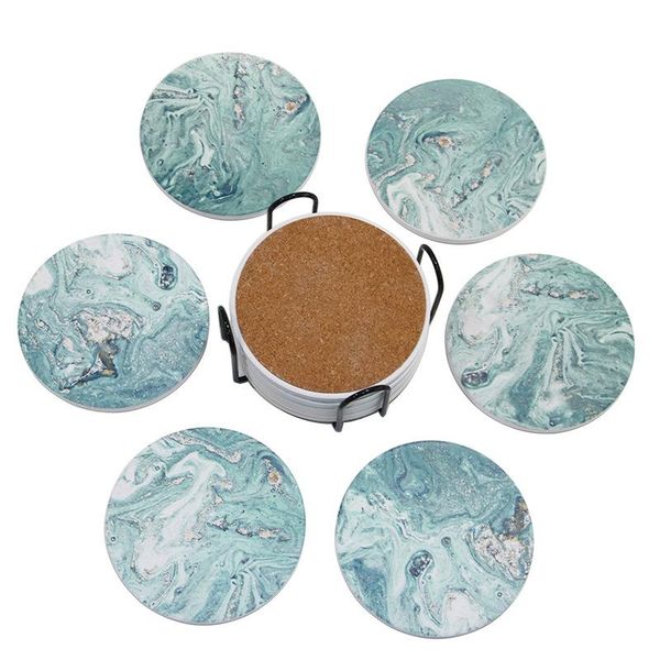 

mats & pads 6pcs absorbent ceramic marble pattern coffee cup mat easy clean placemats round tea pad table holder
