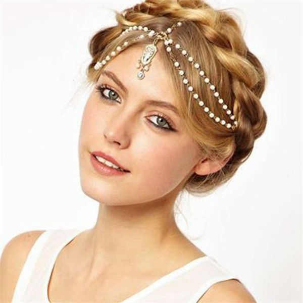 

korean simple white bead exaggerated tassel hair chain girl, Silver