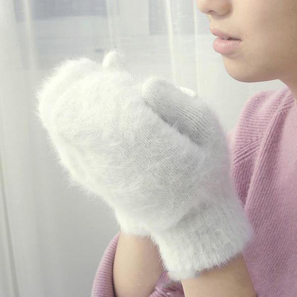 

five fingers gloves wool female winter mittens factory outdoor fur fingerless women girls ladies fashion, Blue;gray
