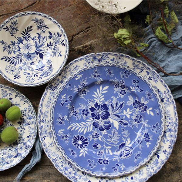 Break clássico Flower Porcelain pratos pratos azuis e brancos Plato de sopa de sopa de capa de café com pires