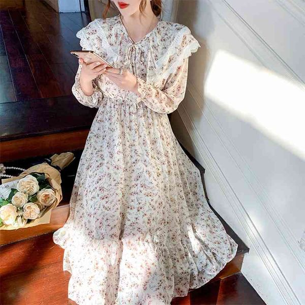

casual dresses spring and autumn lace flower floral korean dress student long sleeve skirt dresses women 0ndd, Black;gray