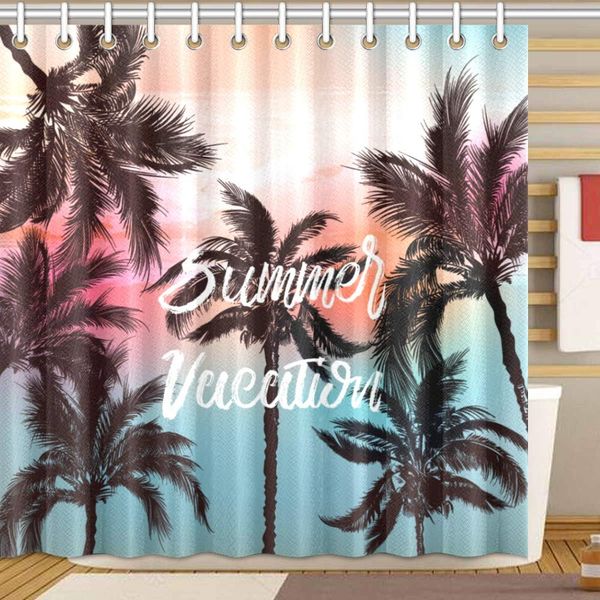 

summer palm trees ocean sunrise shower curtain bathroom sets, novelty bath decoration polyester curtain 72 x 72 inches