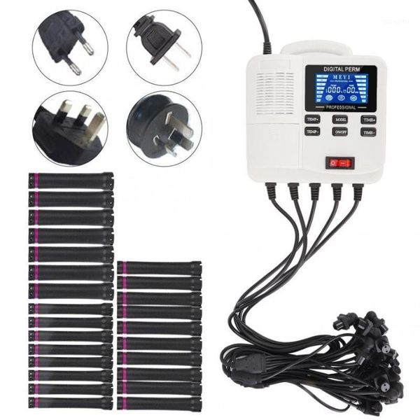 

small portable digital ptc heating hair perm machine with 25pcs roller hairdressing styling tools for salon barber shop1, Black