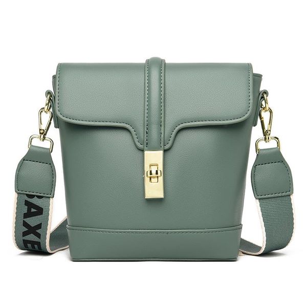 

green wide shoulder strap bags for women 2021 bucket bag pu leather messenger lady vintage black crossbody cross body