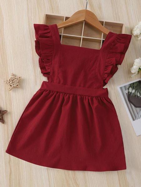 

toddler girls ruffle trim overall dress she, Red;yellow