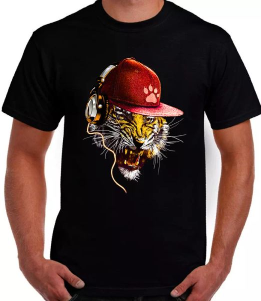 

fan sound trip tiger fun cool graphic art design heavy t-shirt, White;black