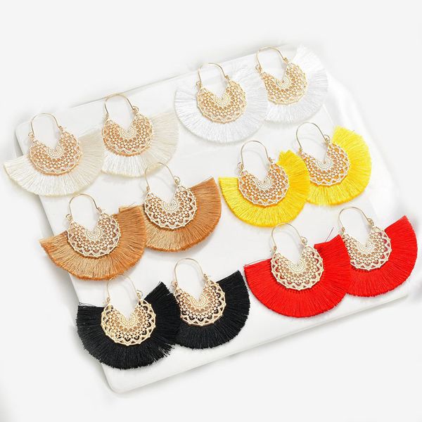 

bohemia fan-shaped tassel dangle earrings gold hoop fringe eardrop charm earrings for women girls party and daily wear nice jewelry gift, Silver