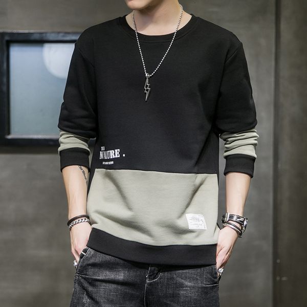 

mens sweater autumn and winter 2021 new ins men's fashion casual sweater long sleeve t-shirt 052, Black