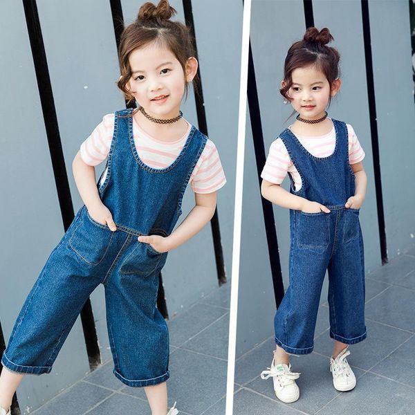 

jumpsuits kids romper for girls casual denim jumpsuit toddler clothing loose children overalls spring baby girl strap jeans, Blue