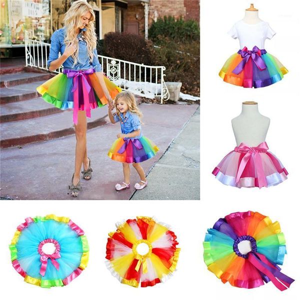 

skirts mother daughter girl women rainbow skirt kids tutu dancing ballet multicolour petticoat tulle 2021, Black