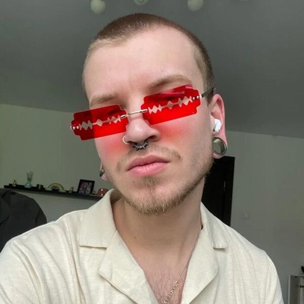 

sunglasses razor blade decoration rimless hollow sun glasses for cosplay show internet celebrity recommend, White;black