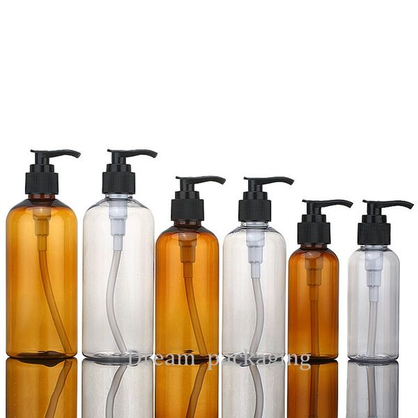 

storage bottles & jars 20 x 100ml/200ml/300ml brown / clear pet bottle,brown lotion container with black pump, empty shampoo refillable