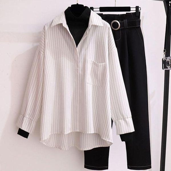 

women's two piece pants women 2021 spring autumn fashion suits female pullover patchwork ladies high waistwide leg sets k48, White