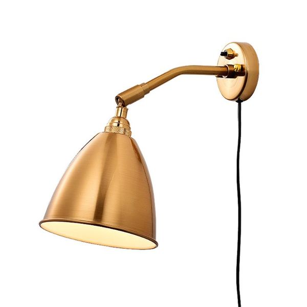 

wall lamp american rotatable metal brass with plug wire bedroom corridor industrial loft decor bedside reading lighting fixture