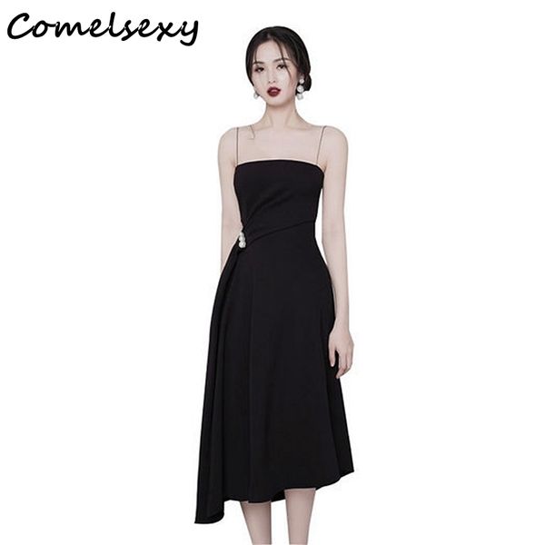 

runway spring beading backless dress slim asymmetrical strapless dress women red spaghetti strap party midi dress 210515, Black;gray