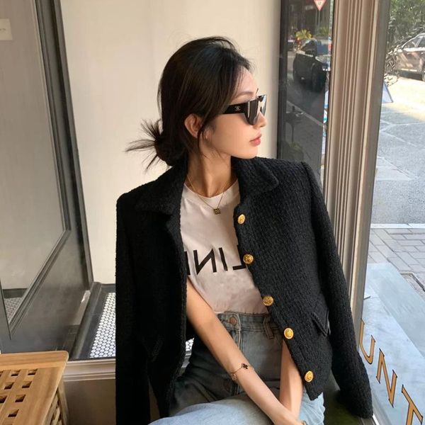 

xiaoxiangfeng coat women's autumn and winter 2021 korean version temperament versatile celebrity small tweed short cardigan jackets, Black;brown