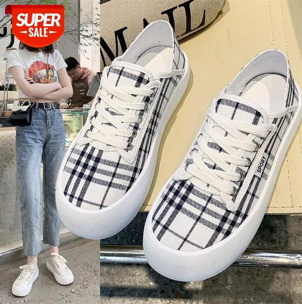 

korean net red canvas shoes fat head bread women's all-match lace-up soft thick-soled plaid casual #vb5s