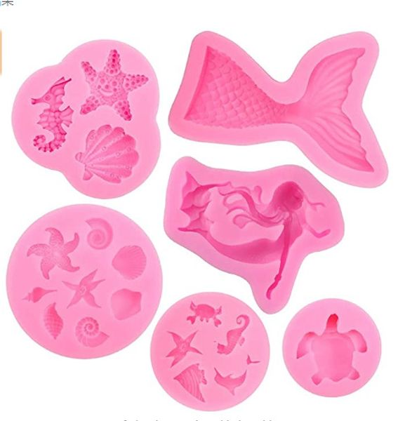 6 pcs conjunto oceano animal molde de bolo multi forma bolos de silicone decoração molde de chocolate fondant moldes de cozimento moldes de silicone para geléia candy bakeware 122562