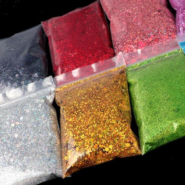 

nail glitter 10g holographic mixed hexagon shape chunky silver sequins laser sparkly flakes slices manicure nails art decoration, Silver;gold