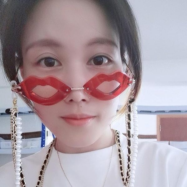

sunglasses exaggerated personality glasses borderless sunglasses, thailand l lip flame courtship sun hip-hop mouth rimless eyewear red, White;black