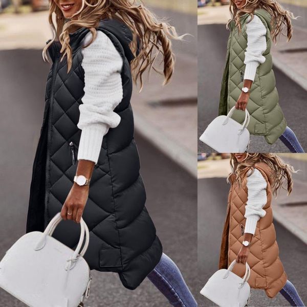

women's vests jacket long winter vest with solid sleeveless warm down coat pockets quilted coats outdoor, Black;white