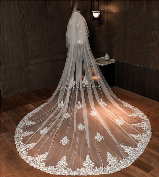 

bridal veils stunning two-layer luxury lace wedding veil with flowers long comb accessoriesjd2021, Black