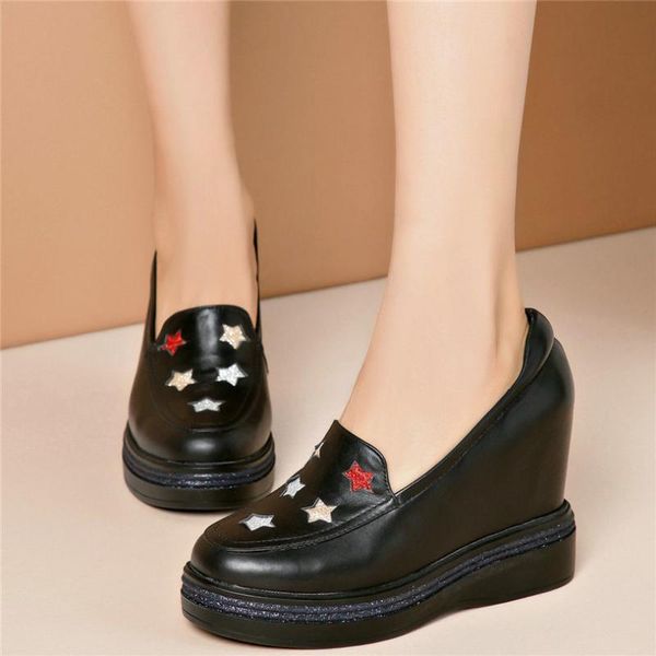 

dress shoes outdoor creepers women cow leather wedges high heel party pumps punk goth tennis round toe platform oxfords trainers, Black