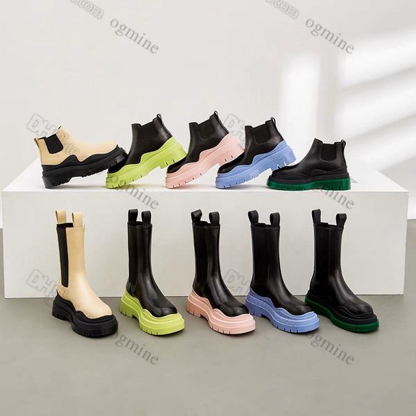 

womens designer boots leather martin ankle chaelsea boot fashion wave colored green rubber outsole elastic webbing luxury comfort exquisite, Black