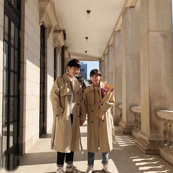 

women's trench coats 2021 korean style boyfriend coat professional temperament outdoor autumn long double breasted windbreakers, Tan;black