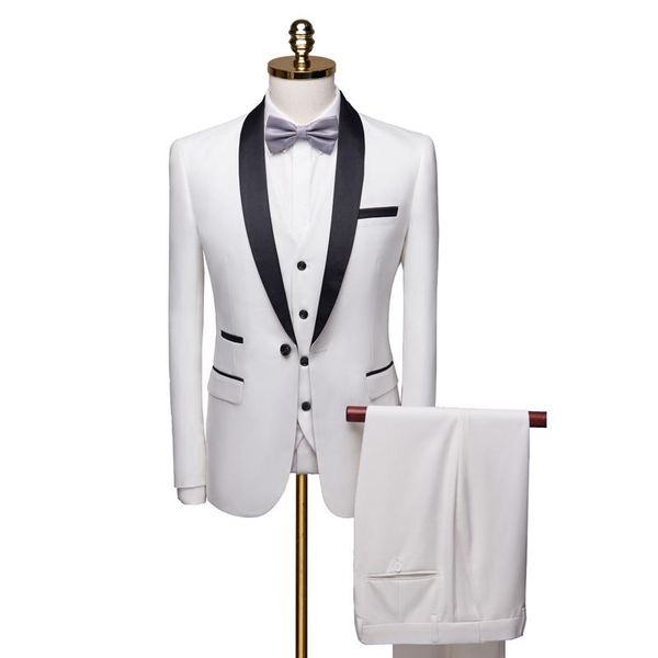 

(jackets+pants) 2021 navy blue white men's suit 3 piece formal business tuxedo shawl lapel for wedding groom blazers 6xl suits &, White;black