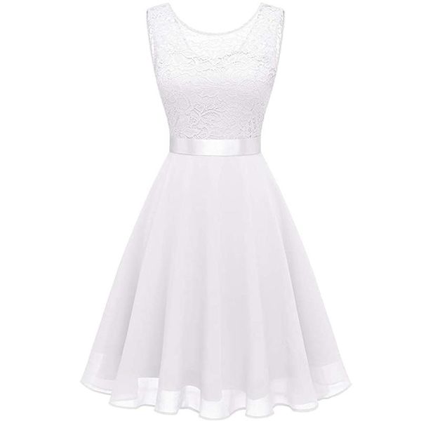 

women's swimwear a-line women princess dress o-neck elegant sleeveless solid high waist ladies party lace patchwork summer pleated dres, White;black