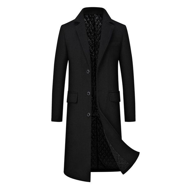 

men's wool & blends 2021 winter overknee length overcoat man, Black