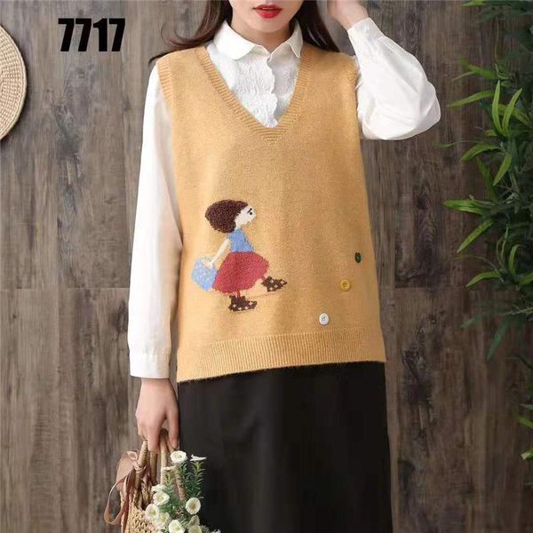 

women's vests 2021 literary embroidery knitted sweater vest korean version of the v-neck, Black;white