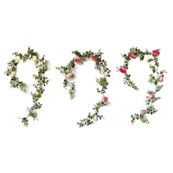 

artificial eucalyptus leaves peony flower vine greenery ivy hanging plants swag for home wedding wall fence decor decorative flowers & wreat