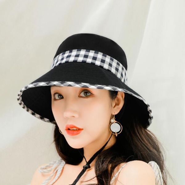 

summer hats for women cotton sun hat female fashion travel cap foldable beach fisherman big brim uv protection caps wide, Blue;gray